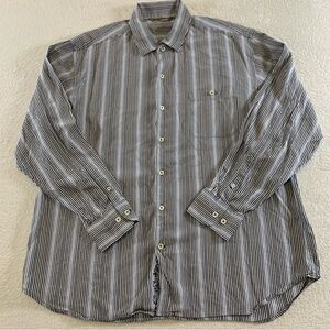 Tommy Bahama Shirt Men's Size XL Long Sleeve Button Striped Silk Blend Blue Gray